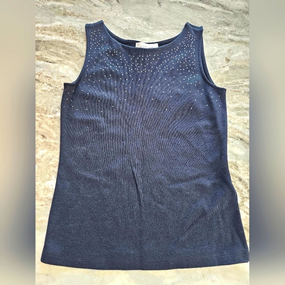 NWT Casual Corner Annex Black Sleeveless Tank Top Small Rhinestone Embellished K